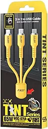 Кабель USB WK Wekome Tint Series Real Silicon 66w 5a 3-in-1 USB to micro/Lightning/Type-C cable yellow (WDC-07th) - миниатюра 3