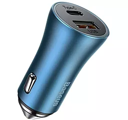 Автомобильное зарядное устройство с быстрой зарядкой Baseus Golden Contactor Dual Quick Car Charger 40W + USB Type-C - Lightning Cable Blue (TZCCJD-03) - миниатюра 2