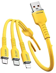Кабель USB WK Wekome Tint Series Real Silicon 66w 5a 3-in-1 USB to micro/Lightning/Type-C cable yellow (WDC-07th) - миниатюра 2