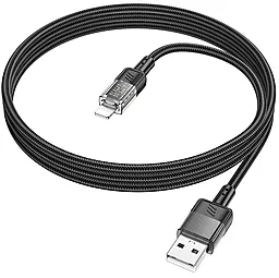 Кабель USB Hoco U129 Spirit transparent 12w 2.4a 1.2m USB Lightning cable black - миниатюра 3