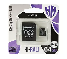 Карта памяти Hi-Rali microSDXC 64GB Class 10 UHS-I U3 + SD-адаптер (HI-64GBSDU3CL10-01)