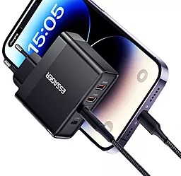 Сетевое зарядное устройство Essager Quya 100w GaN 2xUSB-C/2xUSB-A ports home charger black (ECT2CA-QYB01-Z) - миниатюра 4