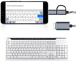 Адаптер-переходник XoKo M-F micro USB/Type-C -> USB-A Grey (AC-150-SPGR) - миниатюра 2