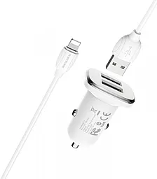 Автомобильное зарядное устройство Borofone BZ12 Lasting Power 2USB 2.4A + Lightning Cable White - миниатюра 2