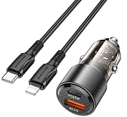 Автомобильное зарядное устройство Borofone BZ20A 83W PD65W/QC3.0 Smart USB-A-C port + USB-C-Lightning cable Black - миниатюра 3