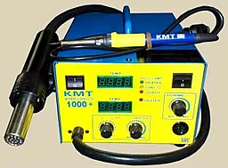 Паяльная станция двухканальная, термовоздушная, компрессорная KMT 1000+ (Фен, паяльник, HAKKO, 900М) - миниатюра 2