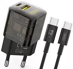 Сетевое зарядное устройство XO CE05 30W QC/PD USB-C-A + USB-C-C Cable Brown