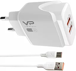 Сетевое зарядное устройство Veron VR-C12M 12W 2.4A 2xUSB-A + microUSB cable White - миниатюра 2