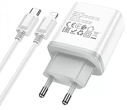 Сетевое зарядное устройство Hoco C104A Stage PD20W USB-C Port + USB-C - Lightning Cable White - миниатюра 2