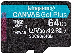Карта пам'яті Kingston microSDXC 64GB Canvas Go Plus Class 10 UHS-I U3 V30 A2 (SDCG3/64GBSP)