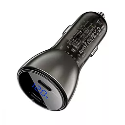 Автомобильное зарядное устройство AceFast B10 LСD metal 60w PD 2xUSB-C ports car charger black - миниатюра 3