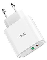 Сетевое зарядное устройство с быстрой зарядкой Hoco C57A 18Вт USB-A-C PD+QC3.0 Speed Charger White - миниатюра 2