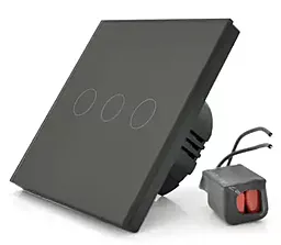Сенсорный трехканальный выключатель без заземления с WiFi управления Black