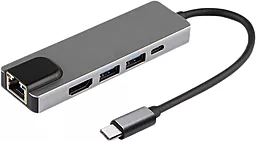 Мультипортовый USB Type-C хаб XoKo AC-500 2xUSB 3.0/Type-C HDMI RJ45 Grey (XK-AC500-SL)