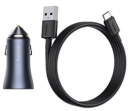 Автомобильное зарядное устройство с быстрой зарядкой Baseus Golden Contactor Pro Dual USB-A/USB-C QC 40w 5A + USB Type-C cable dark gray (TZCCJD-0G) - миниатюра 2