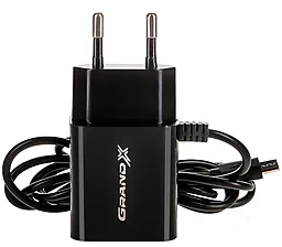 Сетевое зарядное устройство Grand-X 2.1a 2xUSB-A ports home charger + micro USB cable black (CH-35B) - миниатюра 2