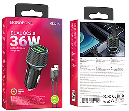 Автомобильное зарядное устройство Borofone BZ21A Brilliant 36W QC 2xUSB-A Ports + micro USB Cable Black - миниатюра 9