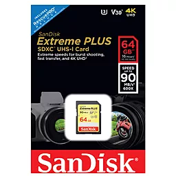 Карта пам'яті SanDisk SDXC Extreme Plus 64GB Class 10 UHS-I U3 V30 (SDSDXWF-064G-GNCIN) - мініатюра 3