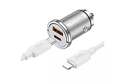 Автомобильное зарядное устройство Hoco NZ10 Handy 45w PD/QC USB-C/USB-A Ports + USB-C/Lightning cable car charger silver - миниатюра 3