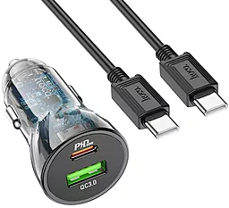 Автомобильное зарядное устройство Hoco Z47A Transparent 48W PD+QC3.0 + USBC-C Cable Black