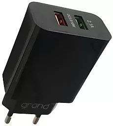 Сетевое зарядное устройство Grand D18AQ-2 18W/10.5W QC3.0 2.1A 2xUSB-A + micro USB Cable Black - миниатюра 2