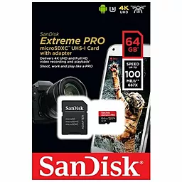 Карта памяти SanDisk microSDXC 64GB Extreme Pro UHS-I U3 V30 A1 + SD-адаптер (SDSQXCG-064G-GN6MA) - миниатюра 3