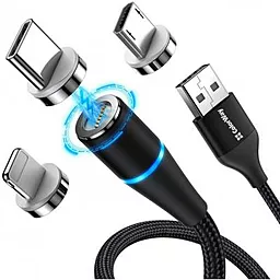 Кабель USB ColorWay Magnetic 12w 2.4a 3-in-1 USB to Type-C/Lightning/micro USB cable black (CW-CBUU038-BK) - миниатюра 2