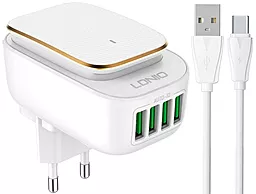 Сетевое зарядное устройство LDNio A4405 22W 4.4A 4xUSB-A ночник + USB-C cable White