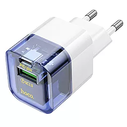 Сетевое зарядное устройство Hoco C131A Platium 30w PD/QC3.0 USB-C/USB-A ports fast charger USB-C/USB-C cable transparent blue - миниатюра 4