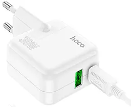Сетевое зарядное устройство с быстрой зарядкой Hoco C111A 30W PD/QC3.0 Lucky USB-A-C + USB-C cable White - миниатюра 4