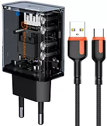 Сетевое зарядное устройство с быстрой зарядкой Powermax Transparent Alpha 18W + USB-C cable Black