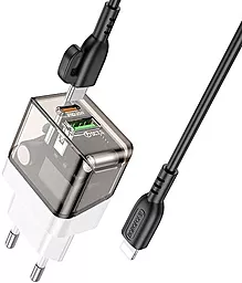 Сетевое зарядное устройство Borofone BA80A 20w PD/QC USB-C/USB-A ports + USB-C to lightning сable transparent black