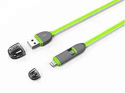 USB Кабель LDNio 2-in-1 USB Lightning/micro USB Cable Green (LC81) - мініатюра 2