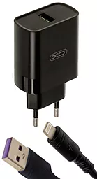 Сетевое зарядное устройство с быстрой зарядкой XO L63 QC3.0 2.4A 15W + Lightning Cable Black