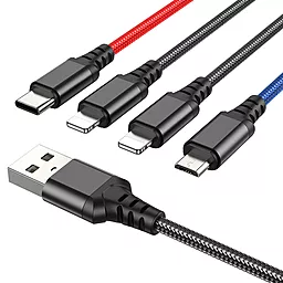 Кабель USB Hoco X76 Super 4-in-1 USB to Type-C/Type-C/Lightning/micro USB Cable Black Mix Color - миниатюра 2
