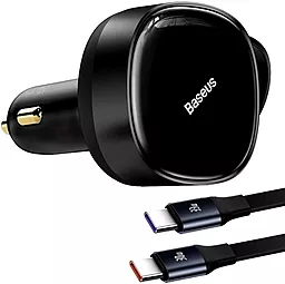 Автомобильное зарядное устройство Baseus Enjoyment Retractable 33W 2 in 1 + USB-C - USB-C Cable Black (C00035500111-00) - миниатюра 2