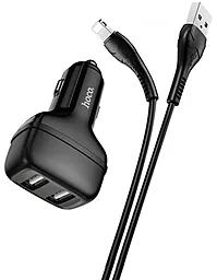 Автомобильное зарядное устройство Hoco Z36 Leader 2USB + Lightning Cable Black - миниатюра 3