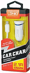Автомобильное зарядное устройство LDNio Car Charger 2.1A + Micro USB Cable White-Blue (DL-C12)