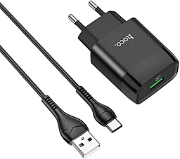 Сетевое зарядное устройство с быстрой зарядкой Hoco C72Q Glorious 18W 3A + USB-C Cable Black - миниатюра 4