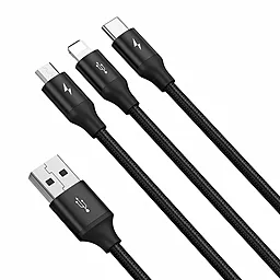 USB Кабель Baseus Rapid 3.5A 3-in-1 USB to Type-C/Lightning/micro USB Cable black (CAJS000001) - мініатюра 2