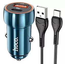 Автомобильное зарядное устройство Hoco Z46A 20w PD+QC3.0 USB-C/USB-A + USB-C cable Sapphire Blue