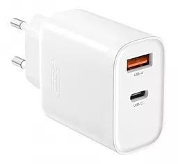 Сетевое зарядное устройство XO L116 30w PD/QC USB-C/USB-A ports home charger + USB-C to lightning cable white - миниатюра 2