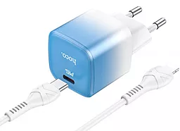 Сетевое зарядное устройство Hoco C101A Single Port PD20W + USB Type-C - Lightning Cable Ice Blue - миниатюра 3