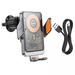 Автодержатель Hoco HW7 Transparent Discovery Edition wireless fast charging Black - миниатюра 3