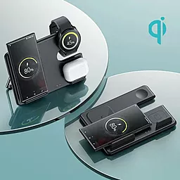 Беспроводное (индукционное) зарядное устройство с быстрой зарядкой Hoco CQ2 Flash folding 27w 3-in-1 for samsung watch black - миниатюра 6