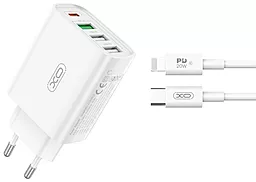 Сетевое зарядное устройство XO L120 20w PD/QC3.0 3xUSB-A/USB-C ports + USB-C to Lightning cable white