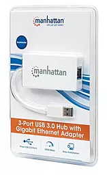 Мультипортовый USB-A хаб Manhattan Pocket Hub 3-port USB3.0 + RJ45 Gigabit Ethernet - миниатюра 3