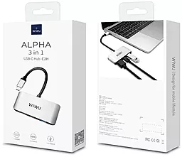 Мультипортовый USB Type-C хаб WIWU Alpha C2H 3-in-1 silver - миниатюра 3