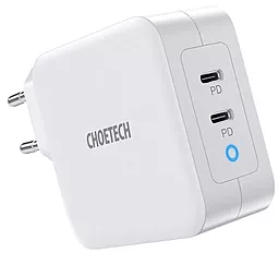 Мережевий зарядний пристрій Choetech GaN 100w PD/QC4.0 2xUSB-C ports fast charger white (PD6008)