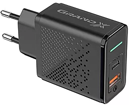 Сетевое зарядное устройство с быстрой зарядкой Grand-X 18w PD/QC3.0 USB-C/USB-A ports home charger black (CH-880) - миниатюра 3